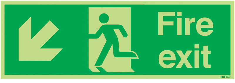 450mm x 150mm Fire Exit (Arrow Down) Photoluminescent Signs
