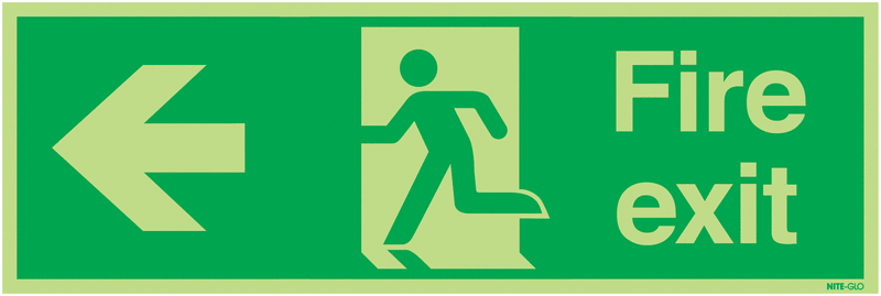 450mm x 150mm Fire Exit (Arrow Left) Photoluminescent Signs