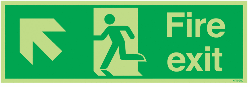 450mm x 150mm Fire Exit (Arrow Left up) Photoluminescent Signs