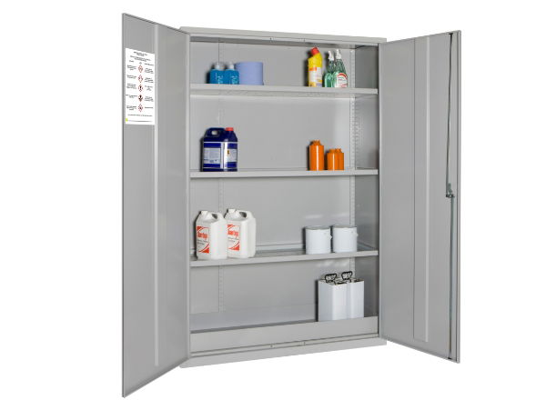 COSHH Cabinet 3 shelves 45L 3 point locking grey plus COSHH guidance notice