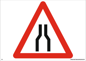 Road Narrows Both Sides Triangular Metal Road Sign Plate - 600mm