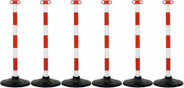 Red and White Barrier Post with Base's pack of 6